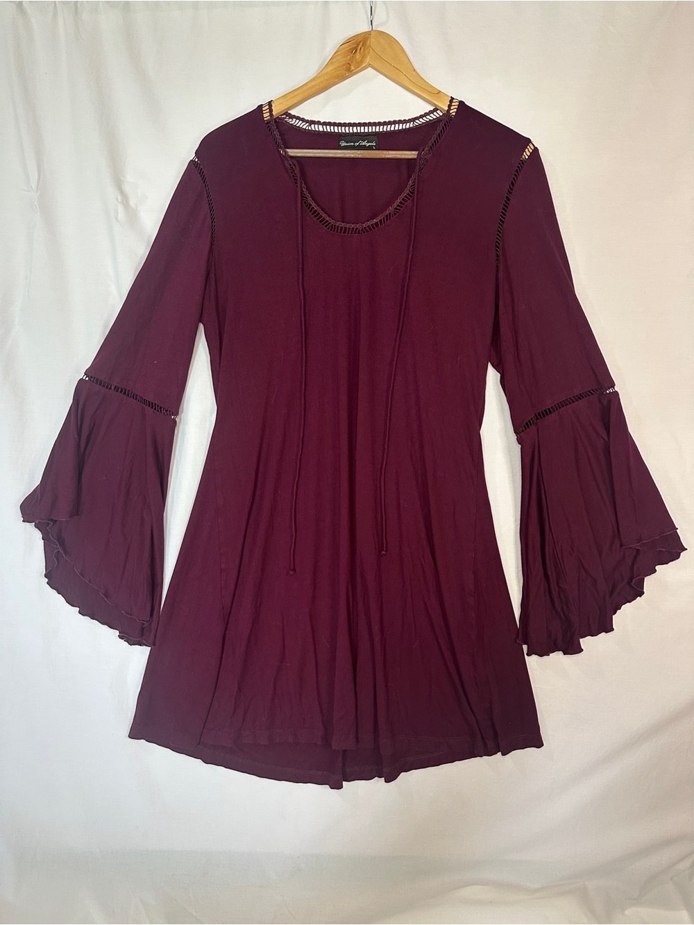 Union of Angels Dress Bell-Sleeve with Tie in Plum